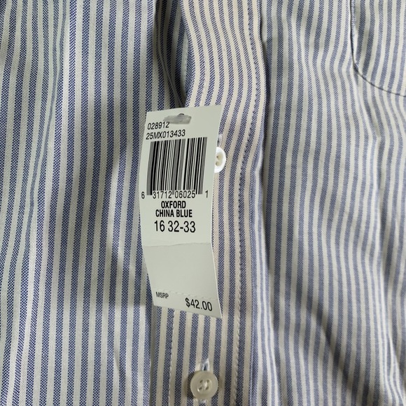 Chaps Dress Shirt Mens 16 32/33 Blue Stripe Wrinkle Free Oxford Long Sleeve FLAW - Picture 3 of 14